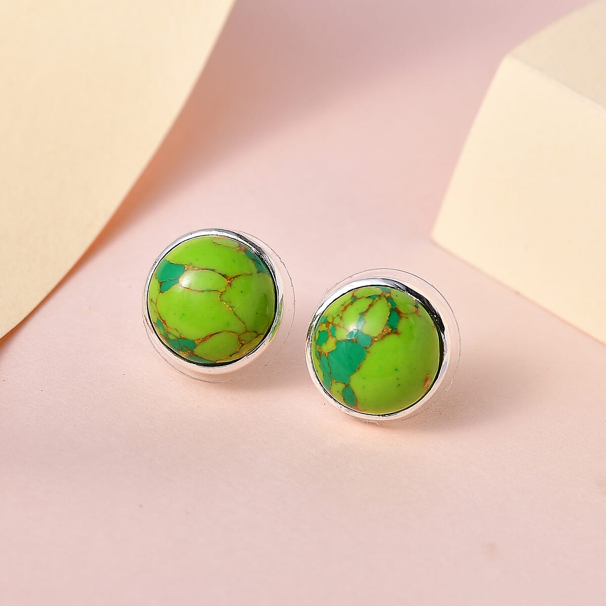 Mojave Green Turquoise Solitaire Stud Earrings in Sterling Silver 5.15 ctw image number 1