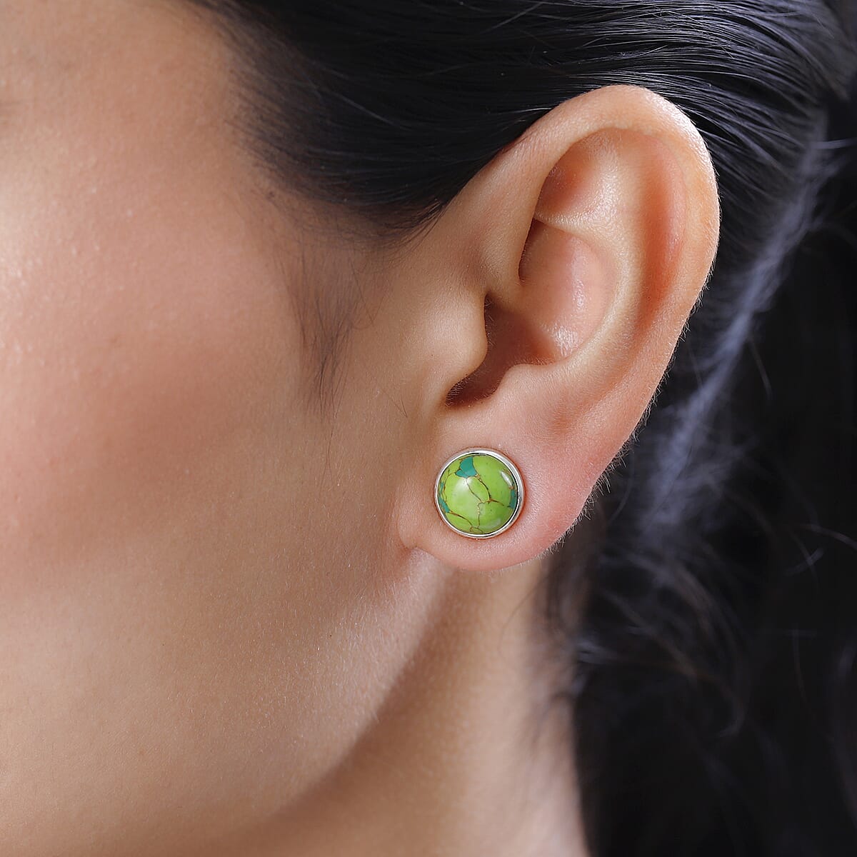 Mojave Green Turquoise Solitaire Stud Earrings in Sterling Silver 5.15 ctw image number 2