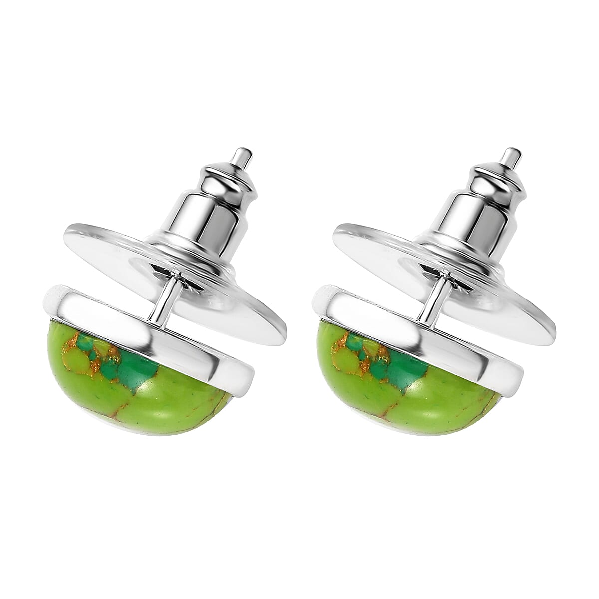 Mojave Green Turquoise Solitaire Stud Earrings in Sterling Silver 5.15 ctw image number 3
