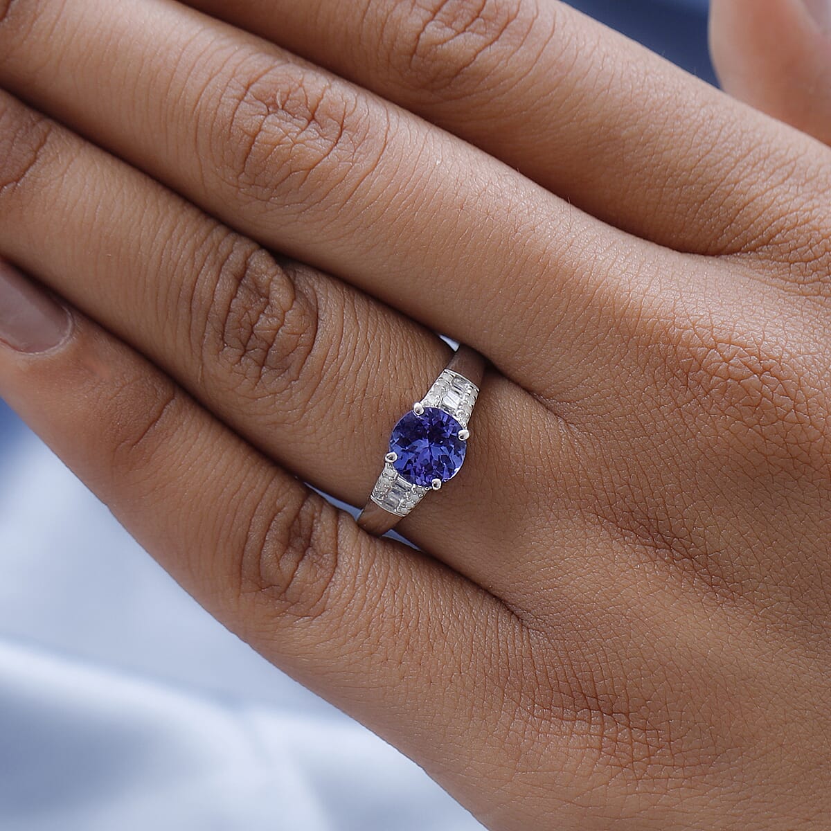 Tanzanite and Diamond Ring in Platinum Over Sterling Silver (Size 10.0) 1.90 ctw image number 2