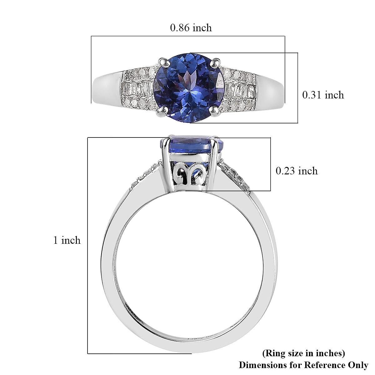 Tanzanite and Diamond Ring in Platinum Over Sterling Silver (Size 10.0) 1.90 ctw image number 5