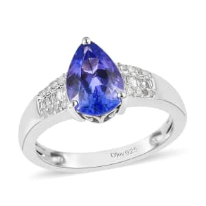 Tanzanite and Diamond Ring in Platinum Over Sterling Silver (Size 8.0) 1.90 ctw