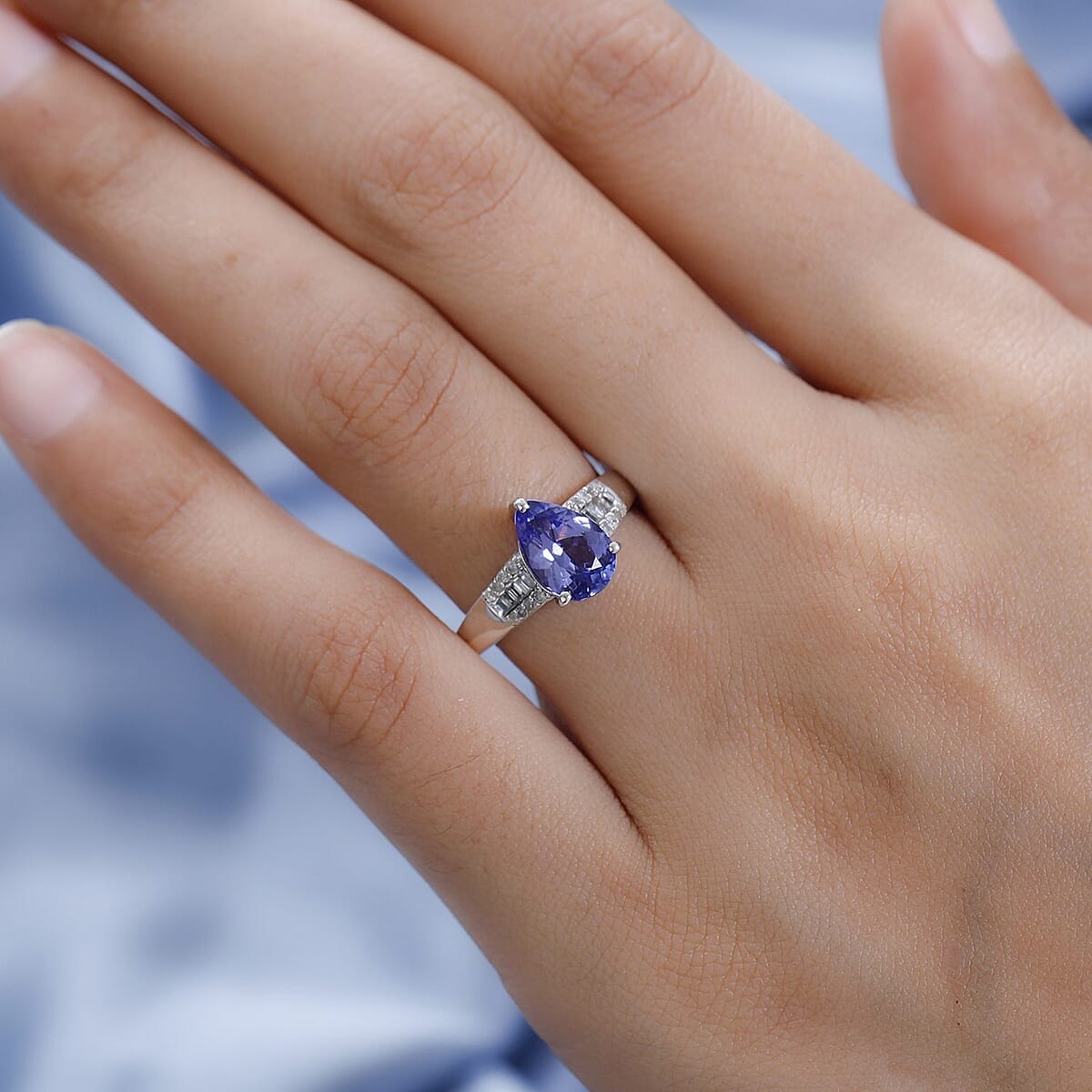 Tanzanite and Diamond Ring in Platinum Over Sterling Silver (Size 8.0) 1.90 ctw image number 2