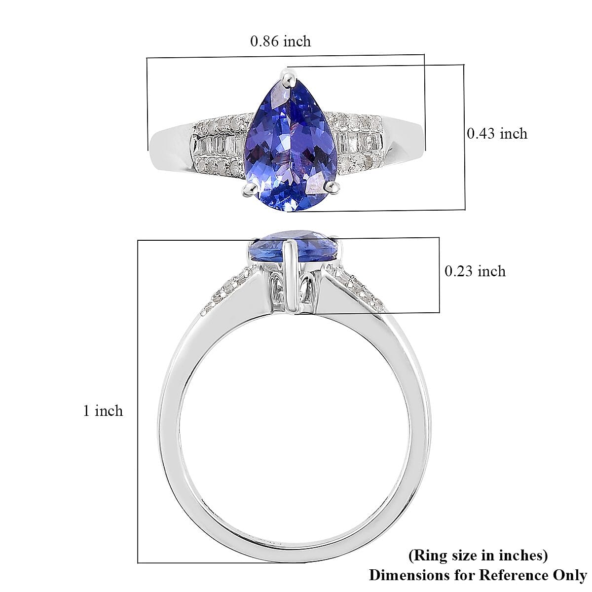 Tanzanite and Diamond Ring in Platinum Over Sterling Silver (Size 8.0) 1.90 ctw image number 5