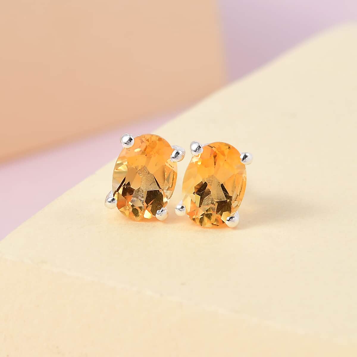 Brazilian Citrine Solitaire Stud Earrings in Sterling Silver 1.40 ctw image number 1