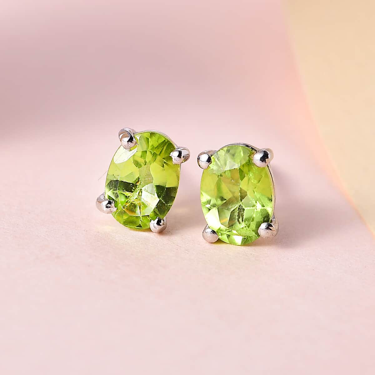 Peridot Stud Earrings in Platinum Over Sterling Silver 1.50 ctw image number 1