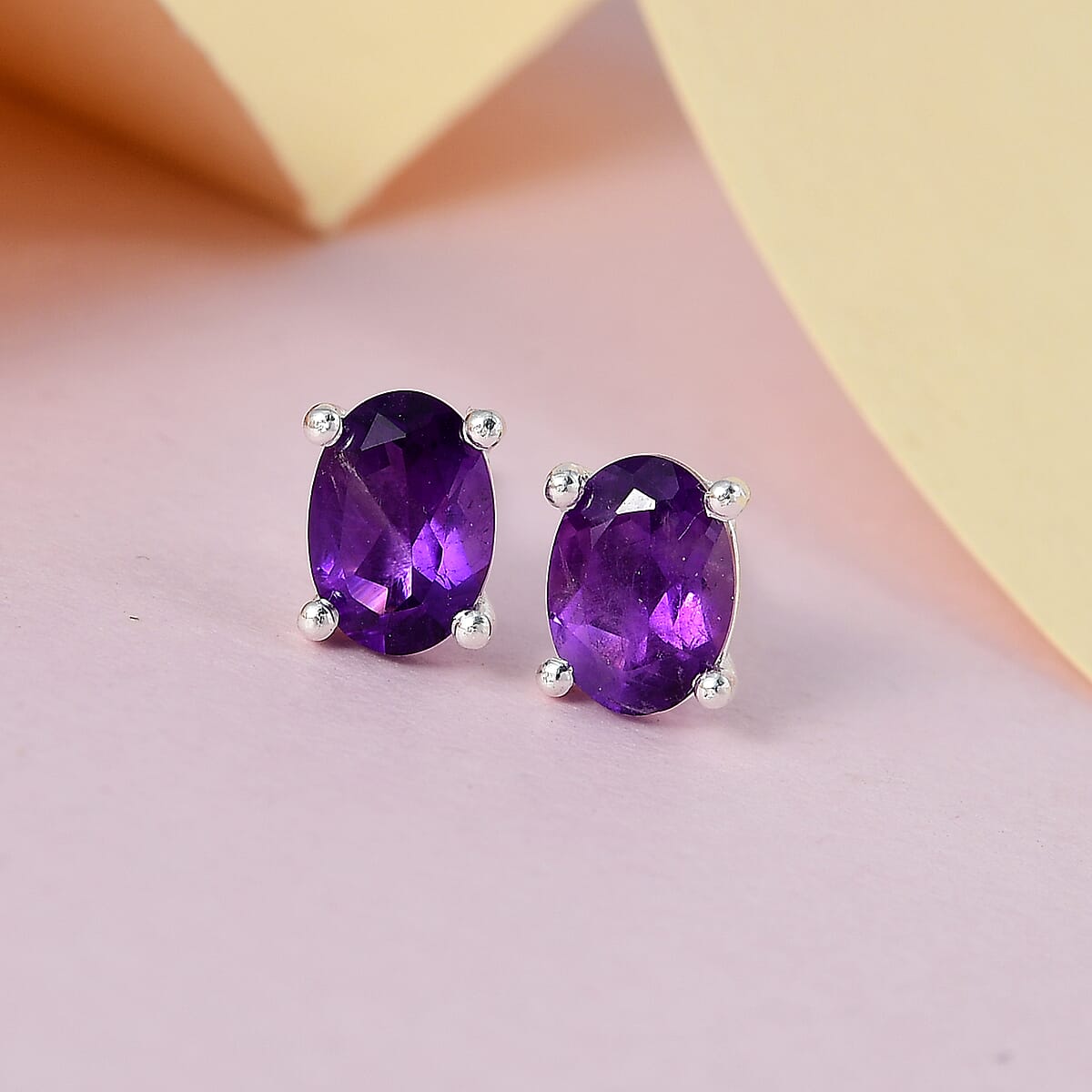 Amethyst Stud Earrings in Sterling Silver 1.40 ctw image number 1