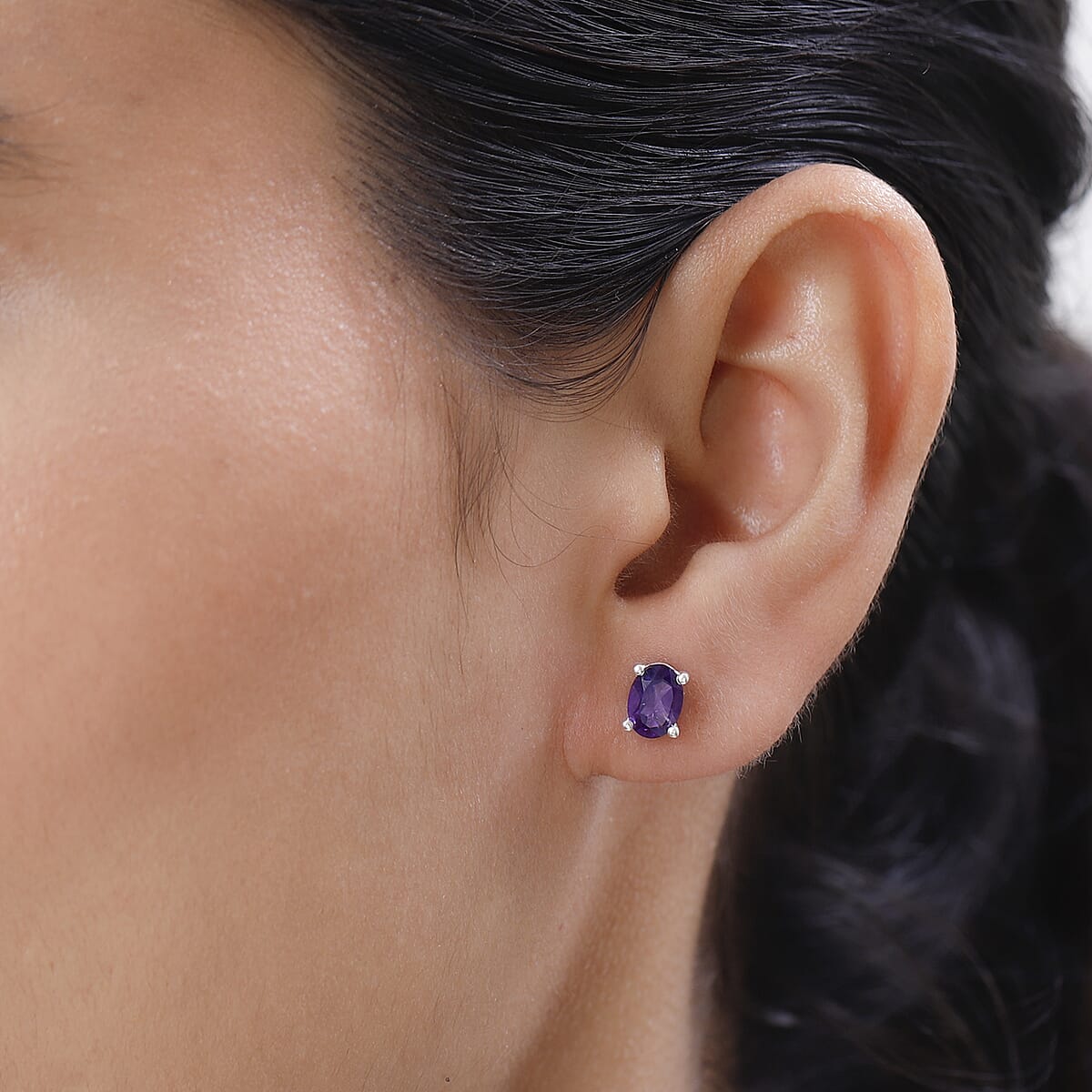 Amethyst Stud Earrings in Sterling Silver 1.40 ctw image number 2