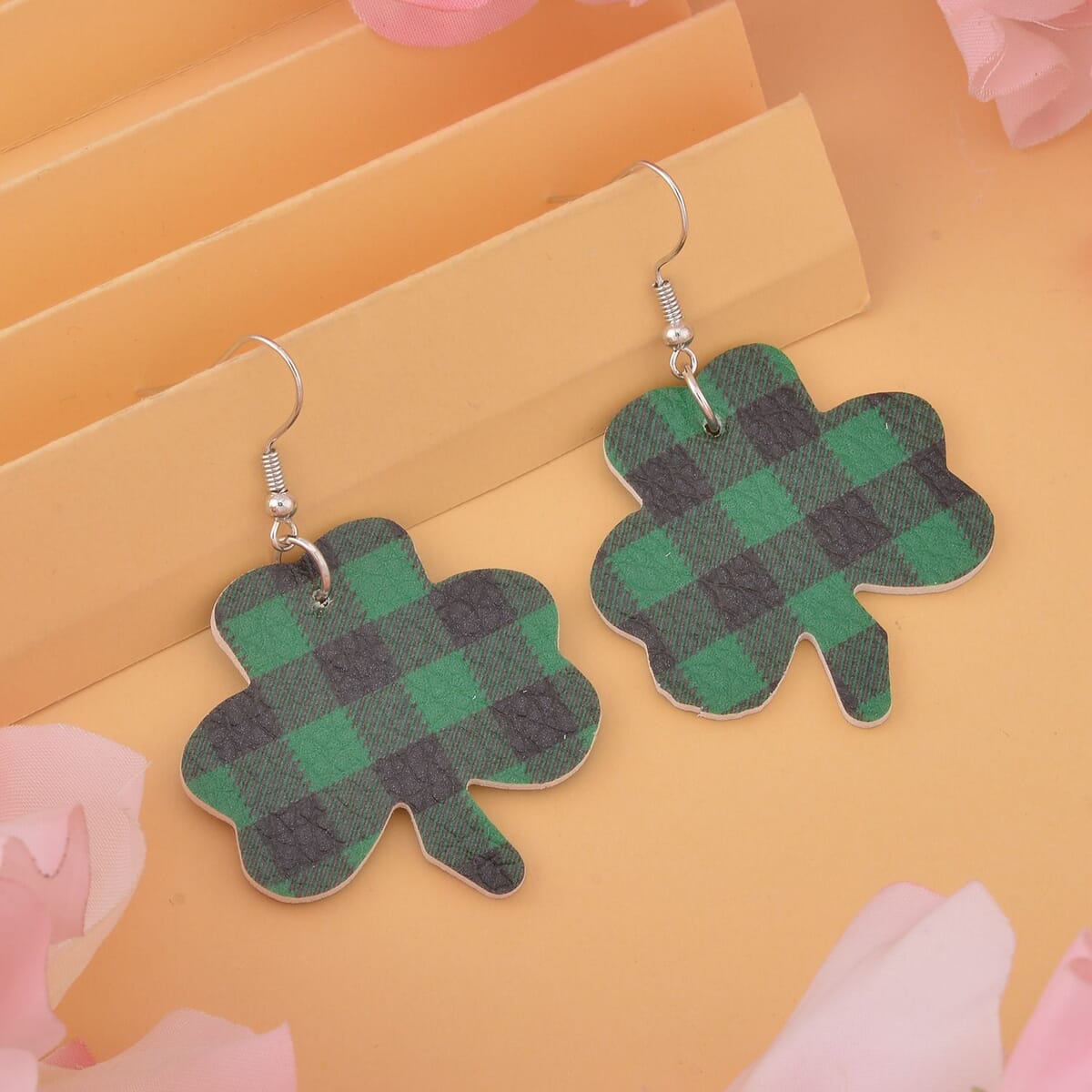 Checked Design Flower Drop Earrings in Stainless Steel | Tarnish-Free, Waterproof, Sweat Proof Jewelry image number 1