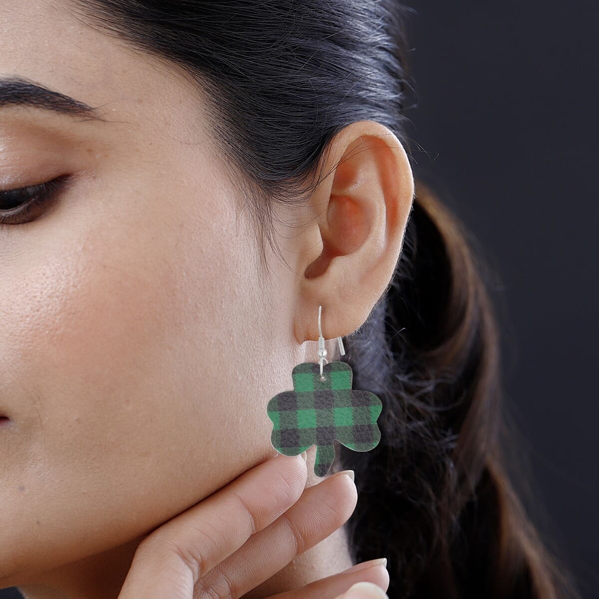 Checked Design Flower Drop Earrings in Stainless Steel | Tarnish-Free, Waterproof, Sweat Proof Jewelry image number 2