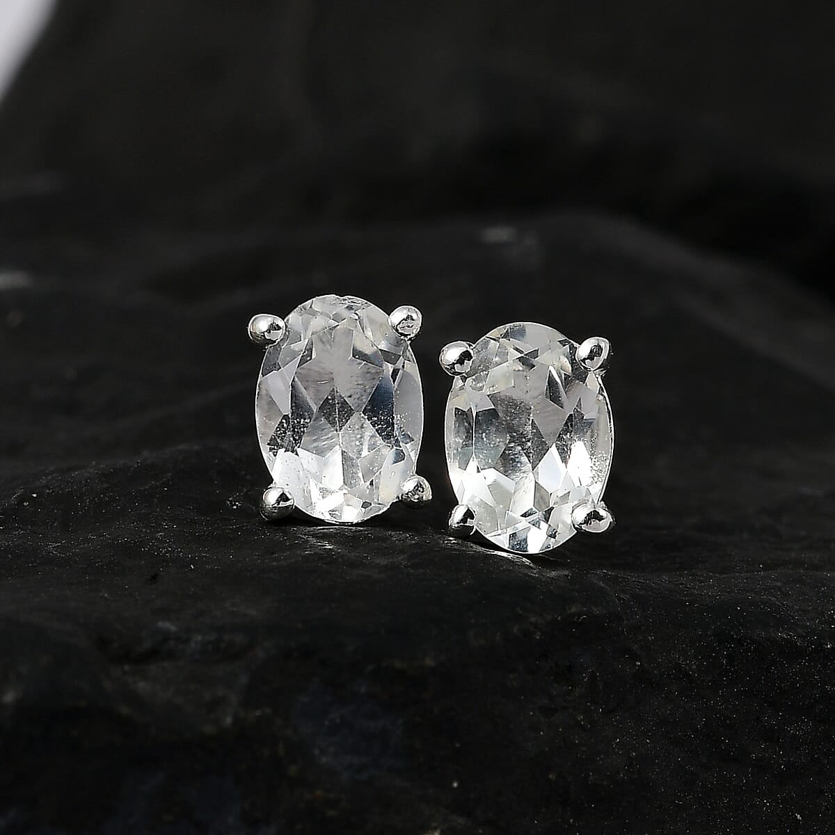 White Topaz Stud Earrings in Sterling Silver 1.75 ctw image number 1