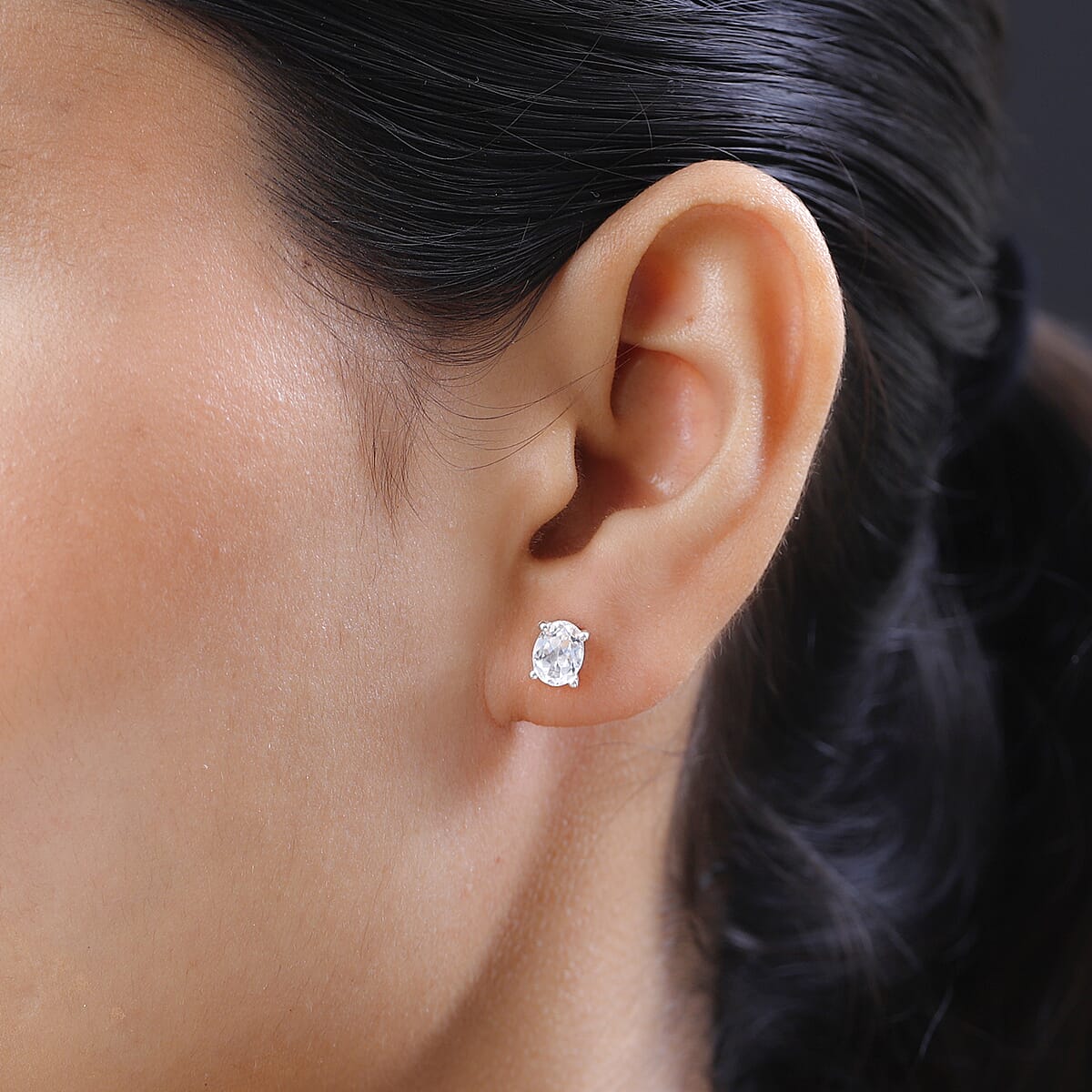 White Topaz Stud Earrings in Sterling Silver 1.75 ctw image number 2