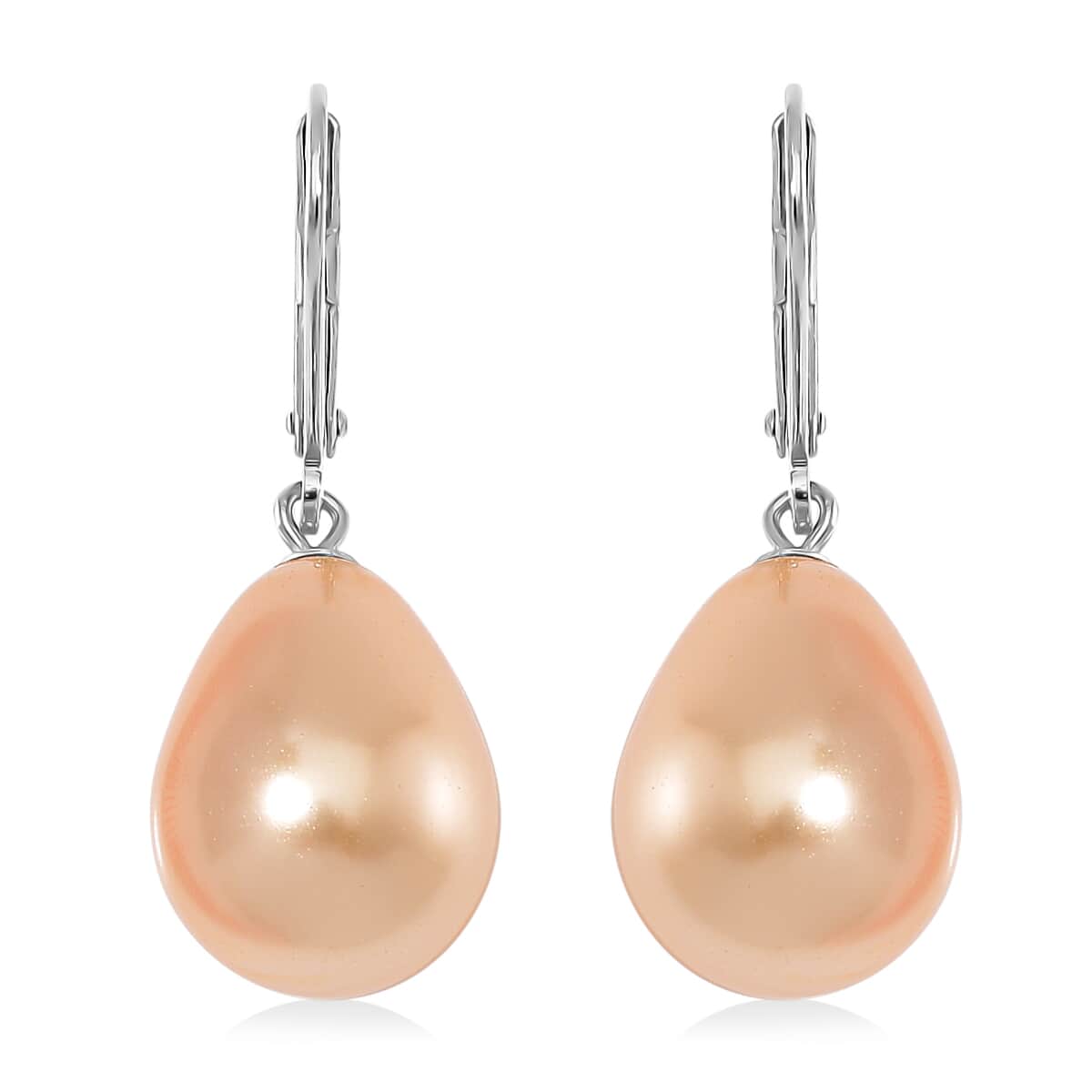 Golden Shell Pearl Drop Earrings in Rhodium Over Sterling Silver image number 0