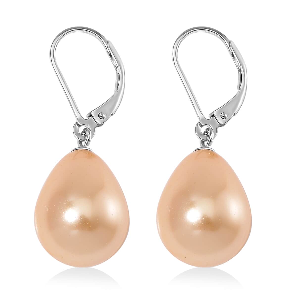 Golden Shell Pearl Drop Earrings in Rhodium Over Sterling Silver image number 3