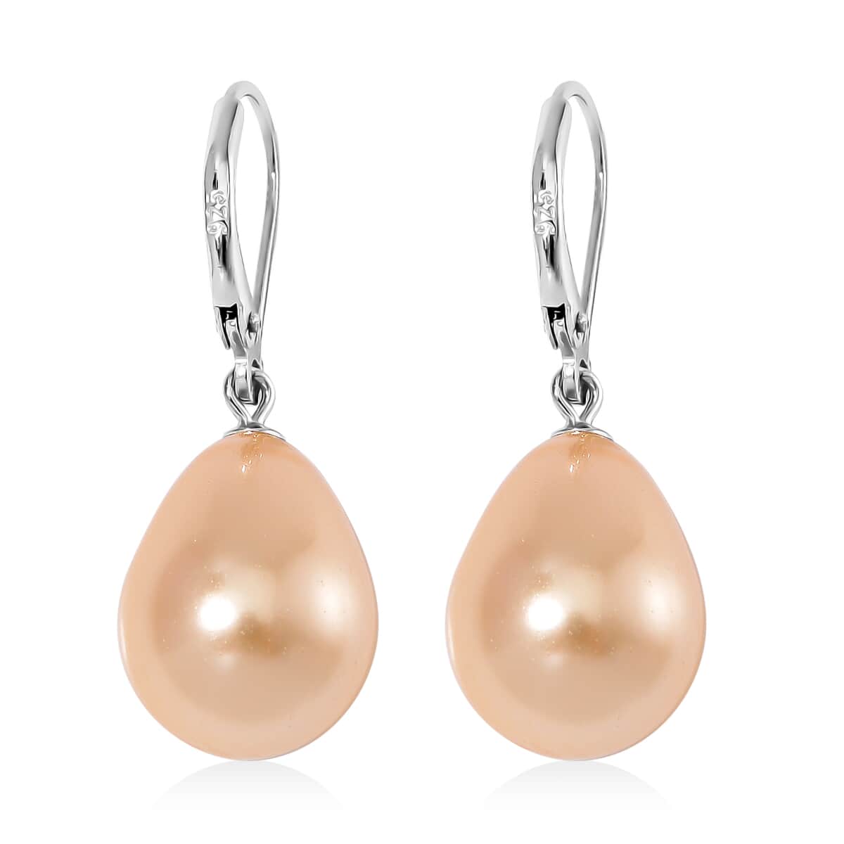 Golden Shell Pearl Drop Earrings in Rhodium Over Sterling Silver image number 4