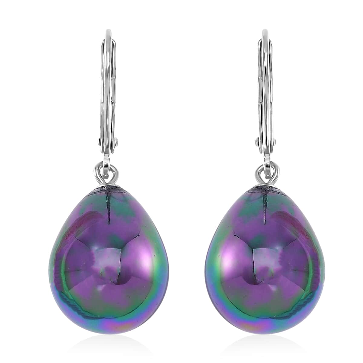 Peacock Color Shell Pearl Drop Earrings in Rhodium Over Sterling Silver image number 0