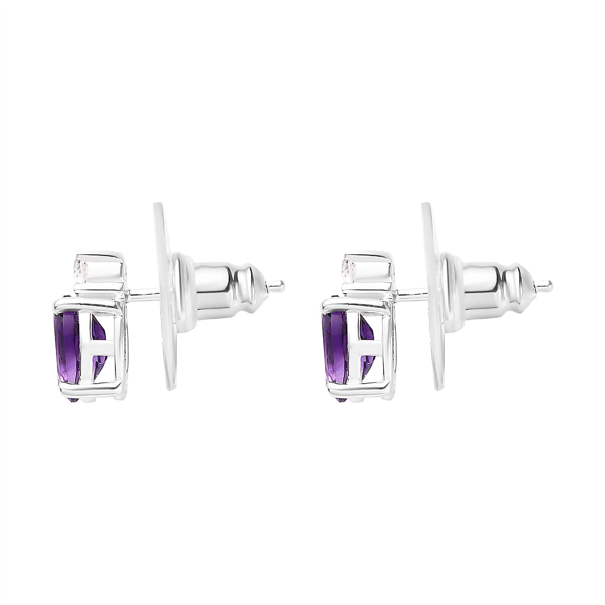 Amethyst and White Topaz Stud Earrings in Sterling Silver and Stainless Steel 1.60 ctw image number 3