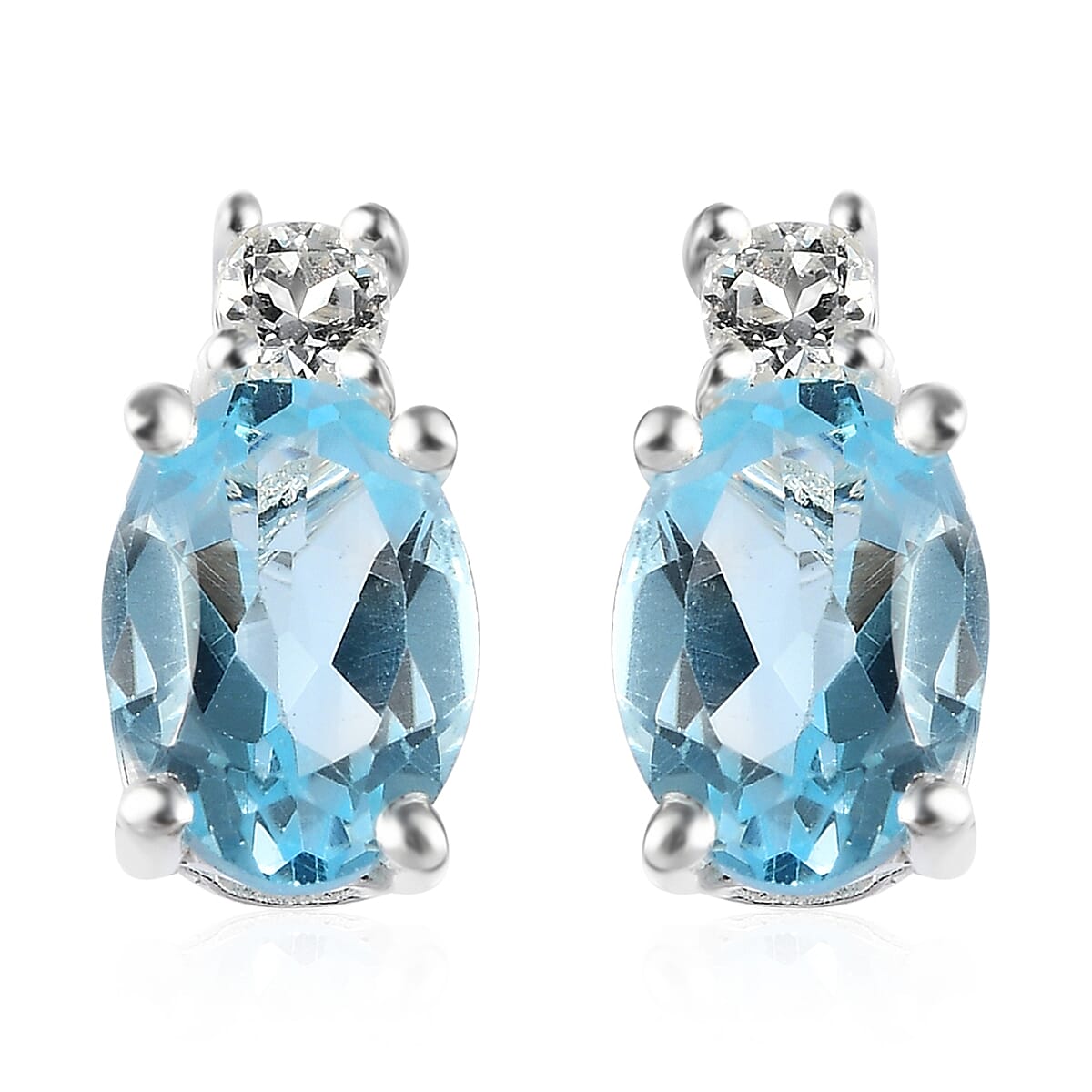 Sky Blue Topaz and White Topaz Stud Earrings in Sterling Silver and Stainless Steel 1.90 ctw image number 0