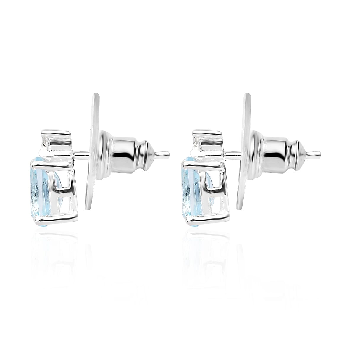 Sky Blue Topaz and White Topaz Stud Earrings in Sterling Silver and Stainless Steel 1.90 ctw image number 3