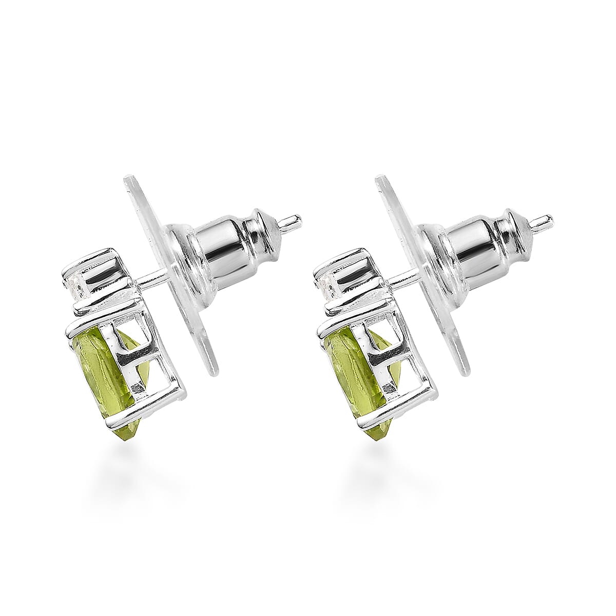 Peridot and White Topaz Stud Earrings in Sterling Silver with Stainless Steel Push 2.00 ctw image number 3