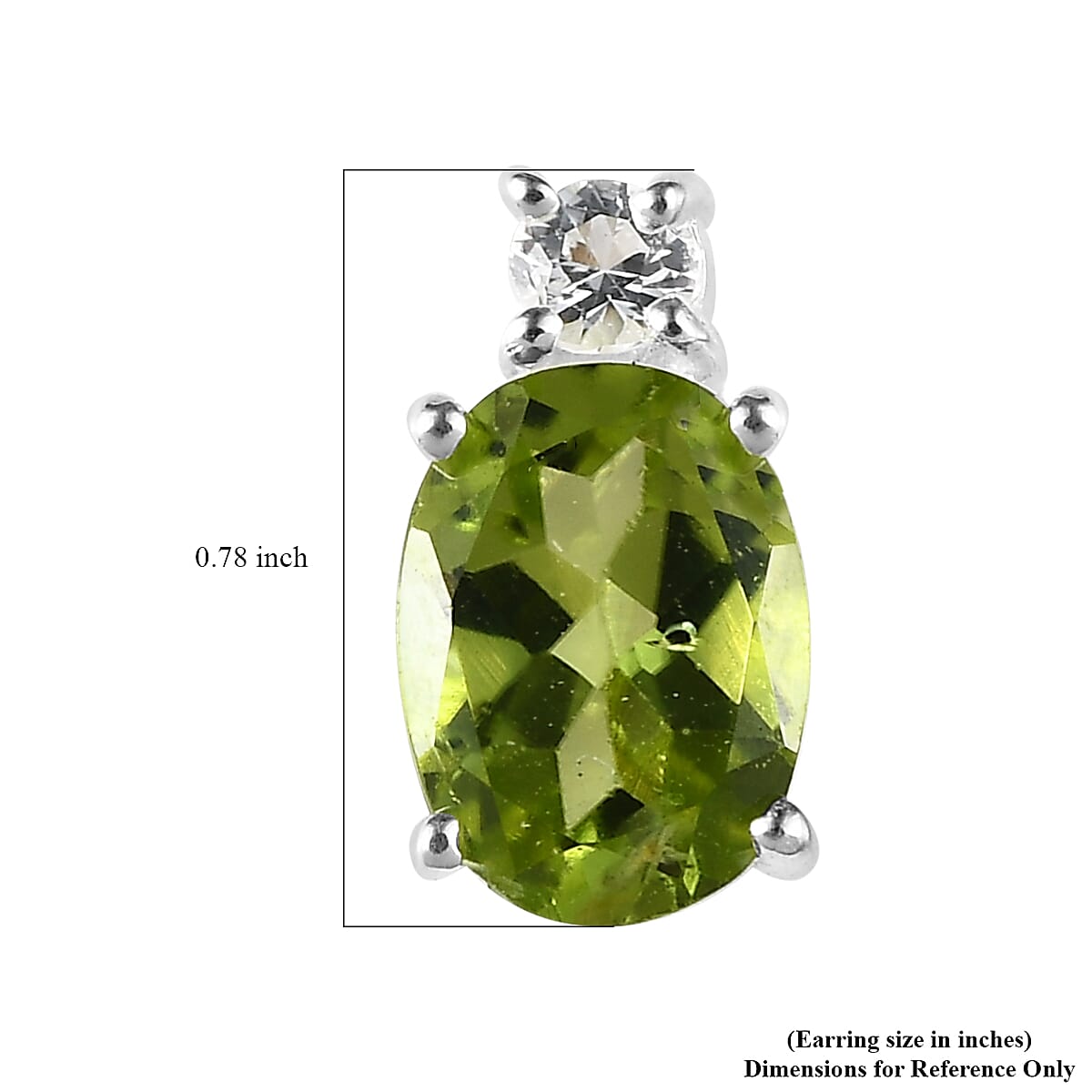 Peridot and White Topaz Stud Earrings in Sterling Silver with Stainless Steel Push 2.00 ctw image number 4