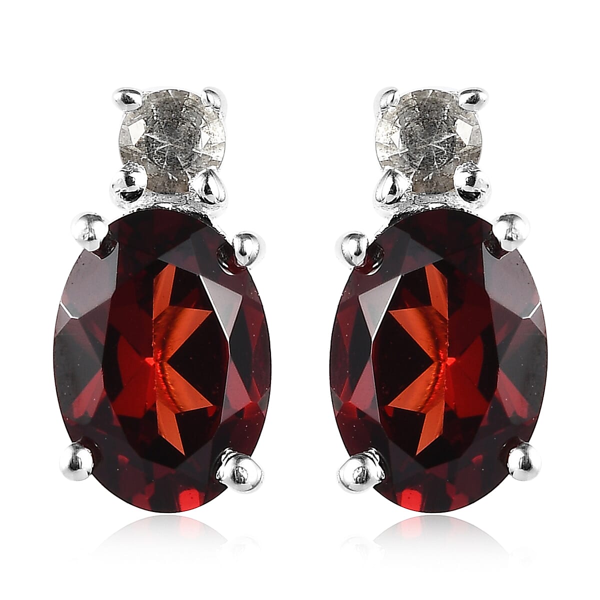 Mozambique Garnet and White Topaz Stud Earrings in Sterling Silver with Stainless Steel Push 1.90 ctw image number 0
