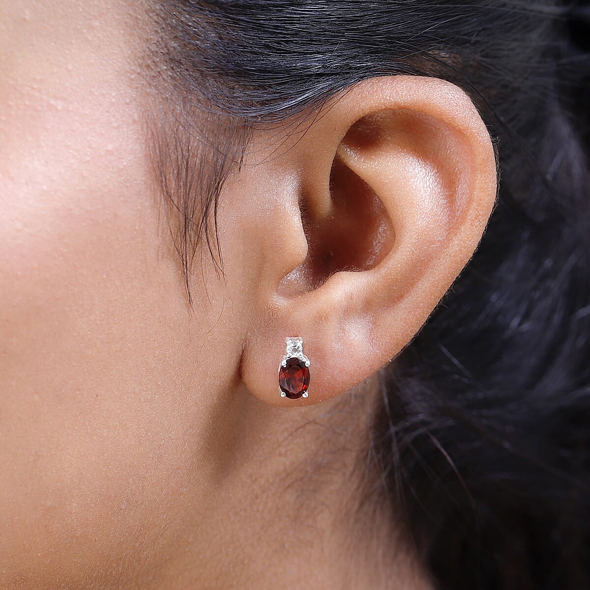 Mozambique Garnet and White Topaz Stud Earrings in Sterling Silver with Stainless Steel Push 1.90 ctw image number 2