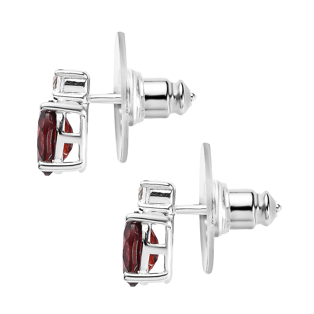 Mozambique Garnet and White Topaz Stud Earrings in Sterling Silver with Stainless Steel Push 1.90 ctw image number 3