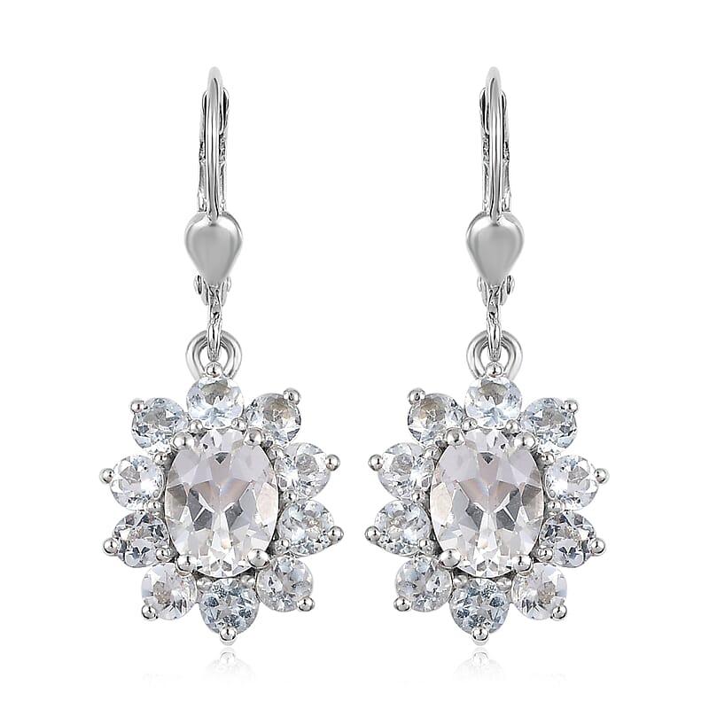 Premium Brazilian Goshenite Floral Earrings in Platinum Over Sterling Silver 4.00 ctw