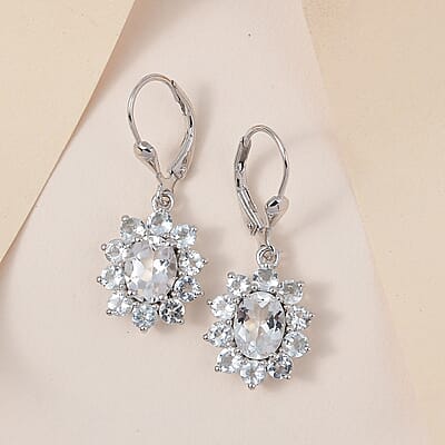 Premium Brazilian Goshenite Floral Earrings in Platinum Over Sterling Silver 4.00 ctw