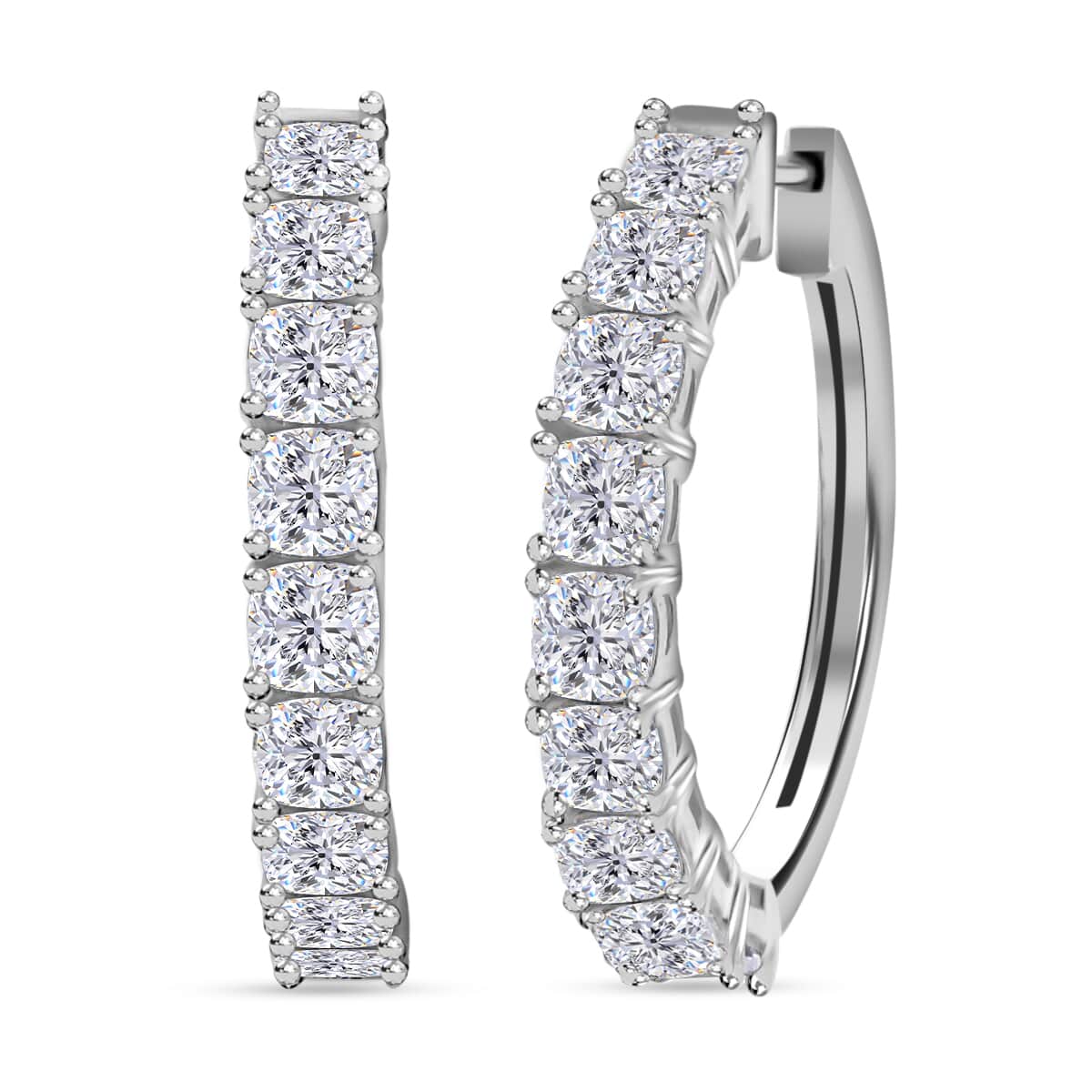 Moissanite Hoop Earrings in Platinum Over Sterling Silver 5.50 ctw image number 0