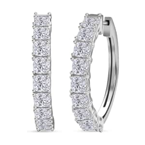 Moissanite Hoop Earrings in Platinum Over Sterling Silver 5.50 ctw