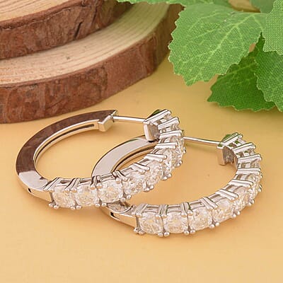Moissanite Hoop Earrings in Platinum Over Sterling Silver 5.50 ctw