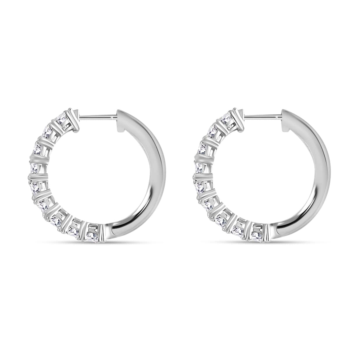 Moissanite Hoop Earrings in Platinum Over Sterling Silver 5.50 ctw image number 4