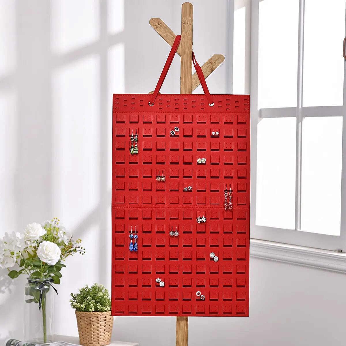 Red Color Earring Jewelry Storage Bag Hold Up to 300 Pairs Scratch Resistant, Vertical Hanging Earrings Organizer, Earrings Storage, Gifts For Her image number 1