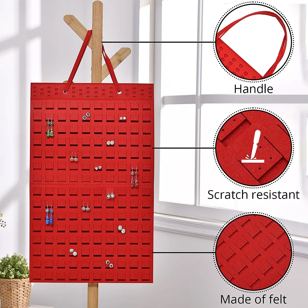 Red Color Earring Jewelry Storage Bag Hold Up to 300 Pairs Scratch Resistant, Vertical Hanging Earrings Organizer, Earrings Storage, Gifts For Her image number 2
