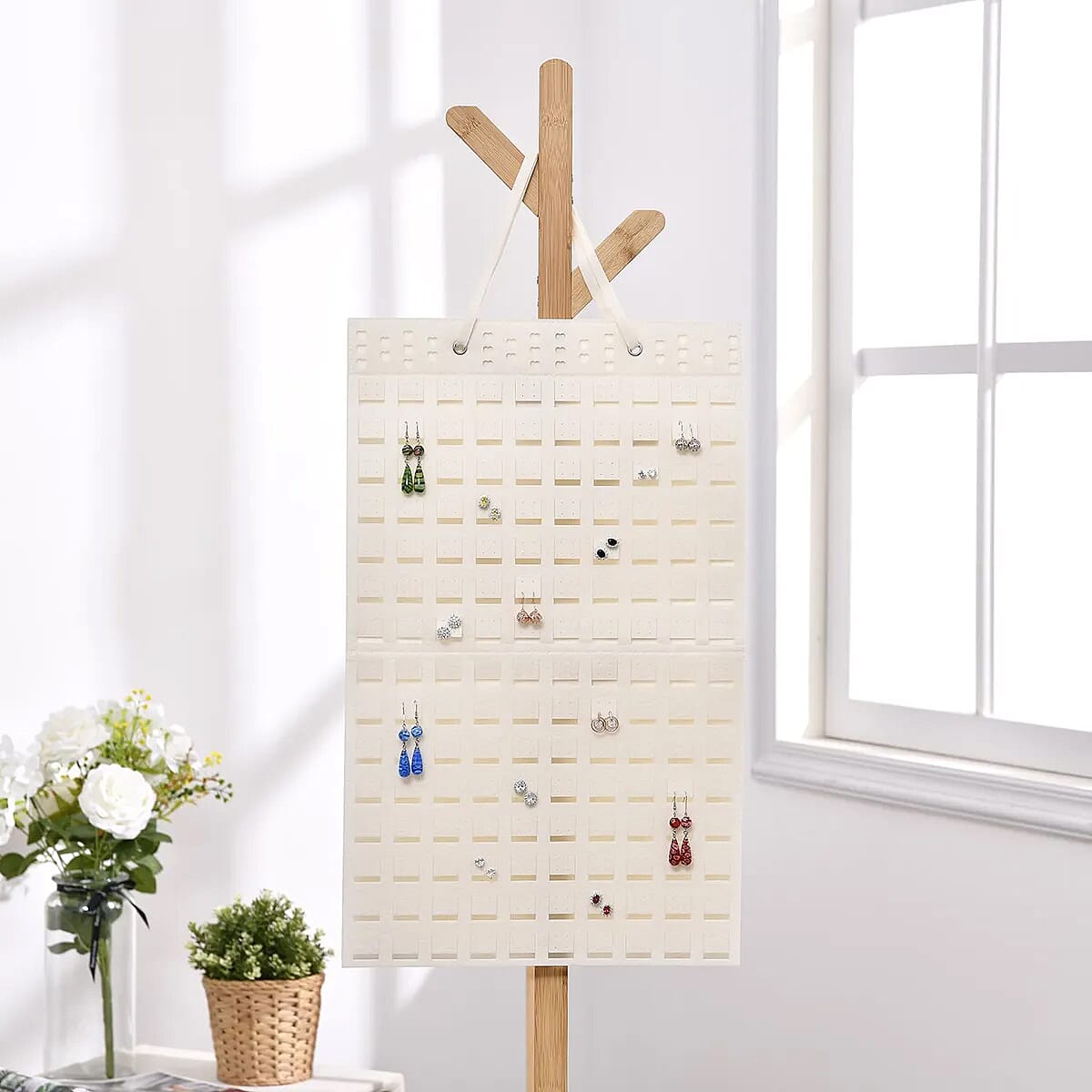 Cream Color Earring Jewelry Storage Bag Hold Up to 300 Pairs Scratch Resistant, Vertical Hanging Earrings Organizer, Earrings Storage, Gifts For Her image number 1