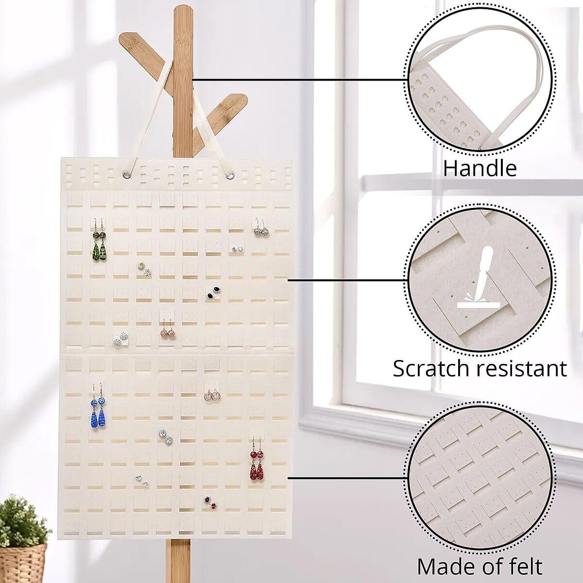 Cream Color Earring Jewelry Storage Bag Hold Up to 300 Pairs Scratch Resistant, Vertical Hanging Earrings Organizer, Earrings Storage, Gifts For Her image number 2