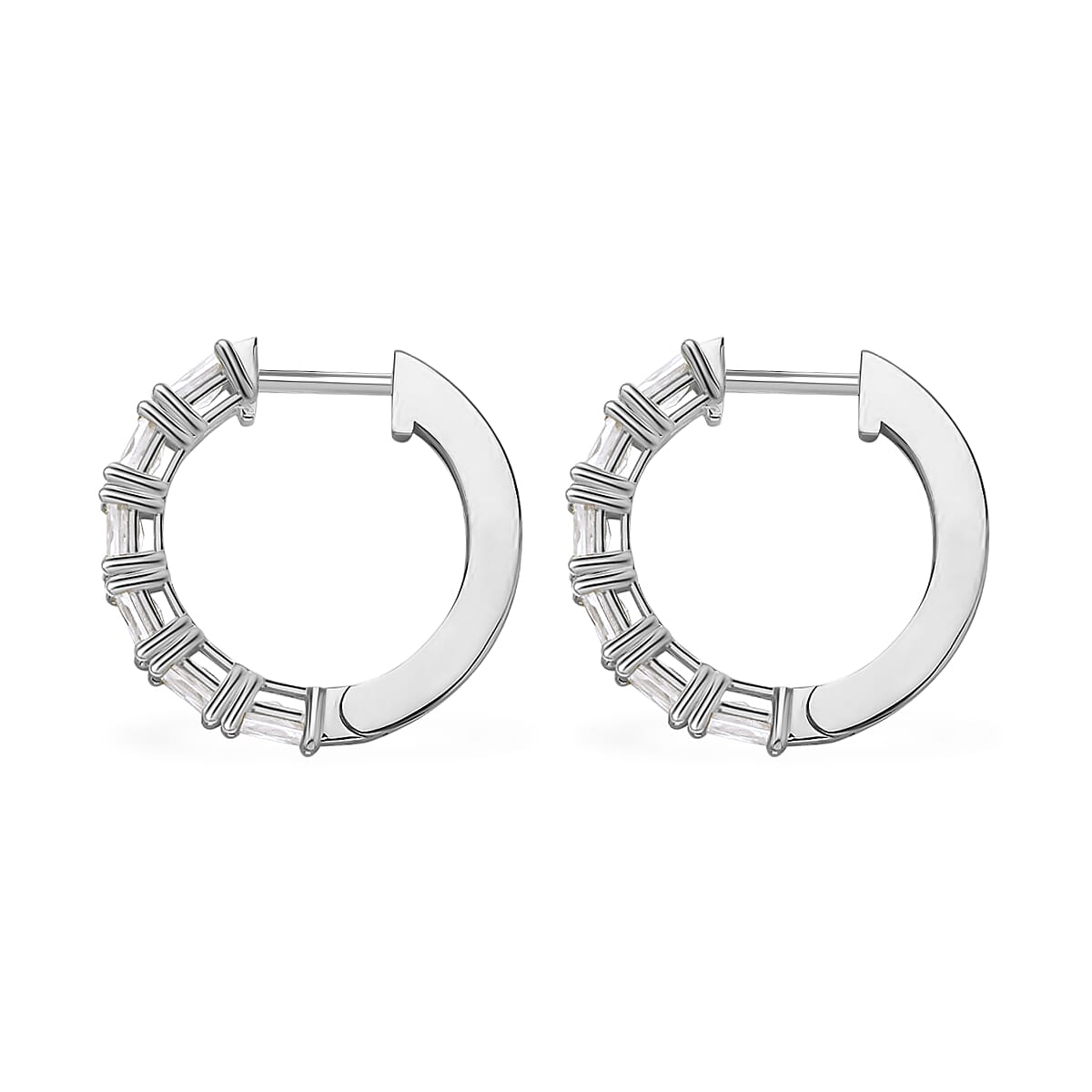 Princess Cut Moissanite (Bgt 5x3mm) Hoop Earrings in Vermeil YG Over Silver (7.30 g) 3.50 ctw image number 3