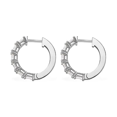 Princess Cut Moissanite Hoop Earrings in Platinum Over Silver 3.50 ctw
