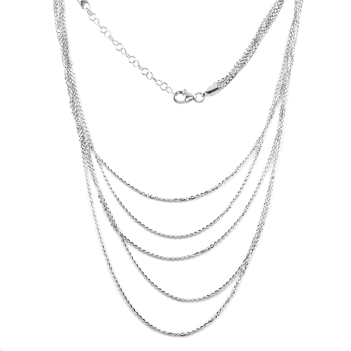 Italian Rhodium Over Sterling Silver Brillantina 5 Lines Graduated Necklace 17-19 Inches 10 Grams image number 0