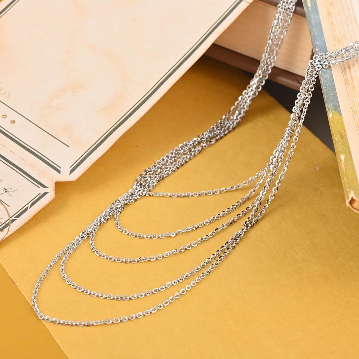 Italian Rhodium Over Sterling Silver Brillantina 5 Lines Graduated Necklace 17-19 Inches 10 Grams image number 1