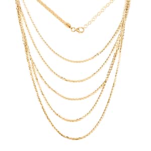 Italian 14K Yellow Gold Over Sterling Silver Brillantina 5 Lines Graduated Necklace 17-19 Inches 10 Grams