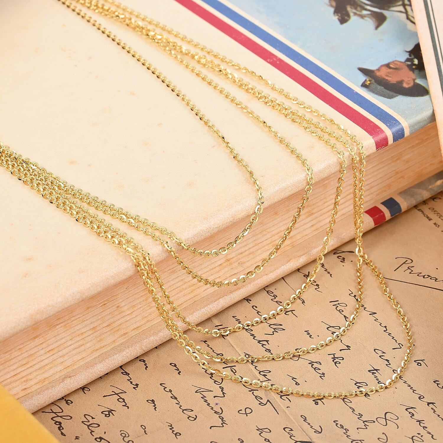 Italian 14K Yellow Gold Over Sterling Silver Brillantina 5 Lines Graduated Necklace 17-19 Inches 10 Grams