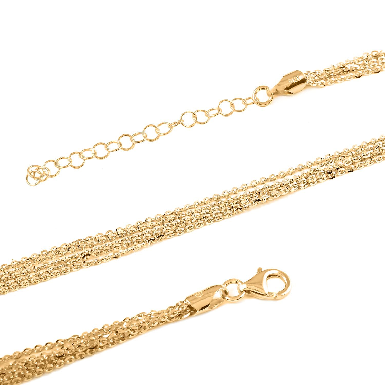 Italian 14K Yellow Gold Over Sterling Silver Brillantina 5 Lines Graduated Necklace 17-19 Inches 10 Grams