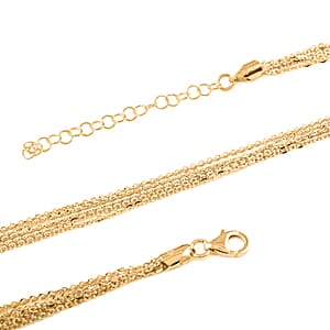 Italian 14K Yellow Gold Over Sterling Silver Brillantina 5 Lines Graduated Necklace 17-19 Inches 10 Grams