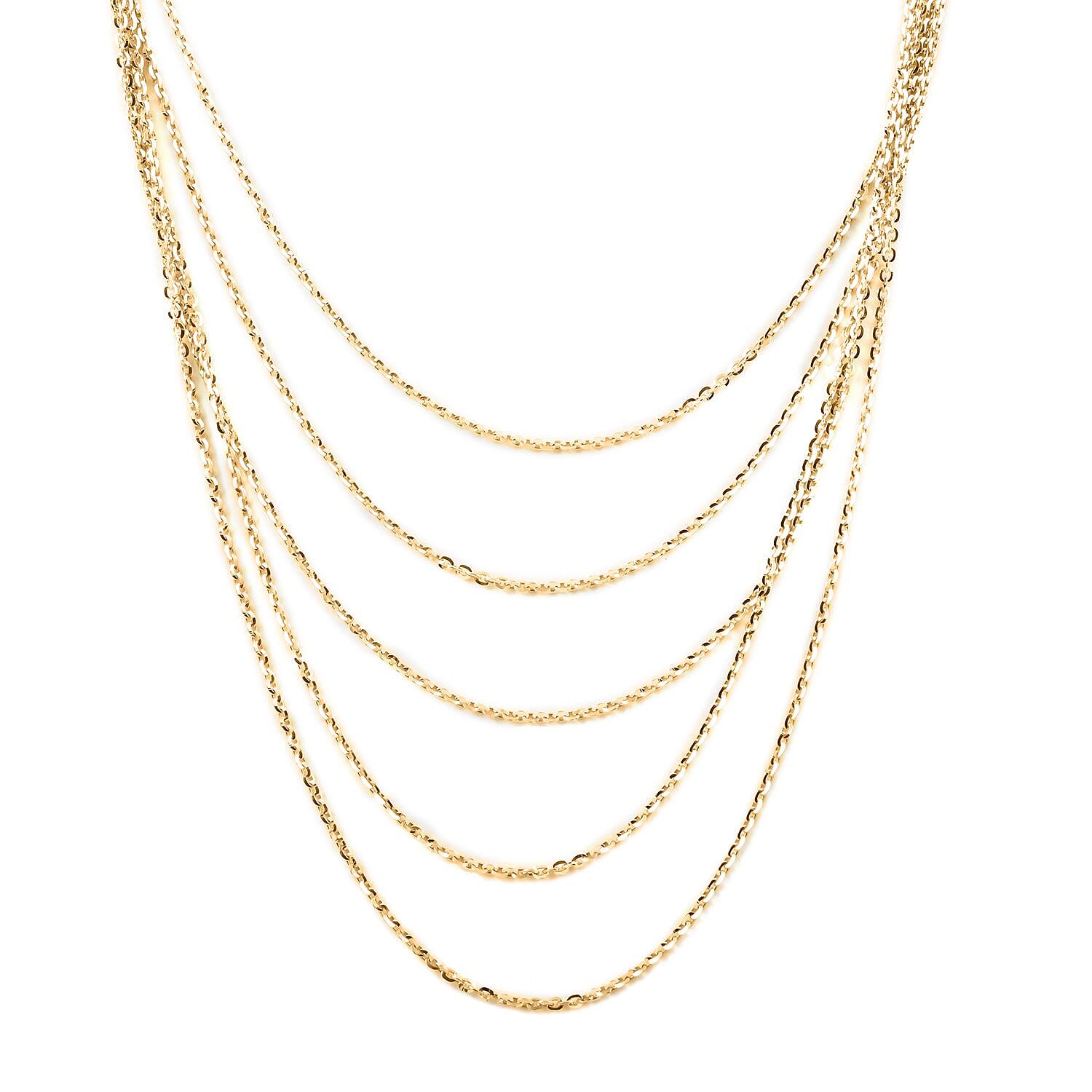 Italian 14K Yellow Gold Over Sterling Silver Brillantina 5 Lines Graduated Necklace 17-19 Inches 10 Grams