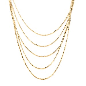 Italian 14K Yellow Gold Over Sterling Silver Brillantina 5 Lines Graduated Necklace 17-19 Inches 10 Grams