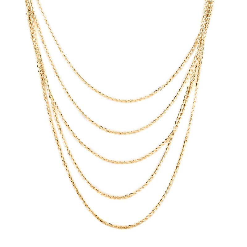 Italian 14K Yellow Gold Over Sterling Silver Brillantina 5 Lines Graduated Necklace 17-19 Inches 10 Grams