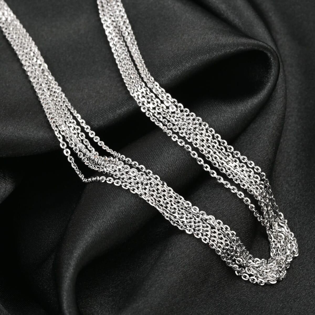 Italian Rhodium Over Sterling Silver Brillantina 7 Lines Necklace 18 Inches 14.1 Grams image number 1